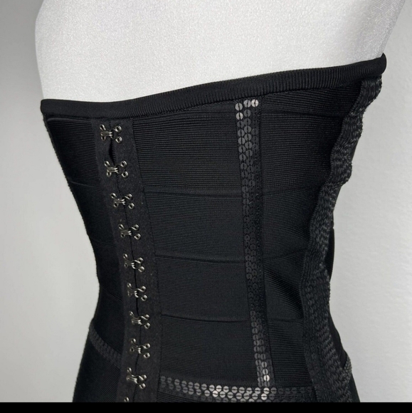 Haute Hippie Black Strapless Sequin Corset Bodycon Bandage Dress Sz S - Picture 8 of 9